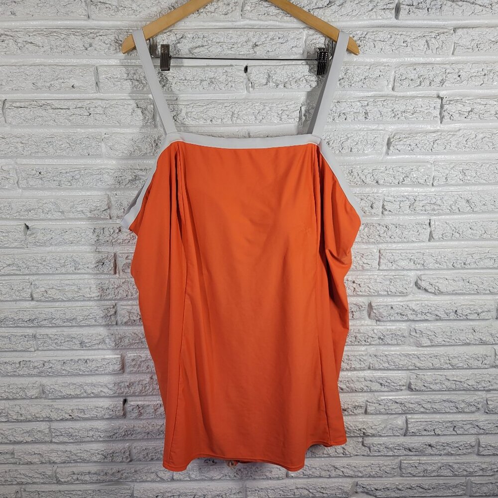 Roaman's Women's 34W Plus One Piece Swimsuit Orange Skirted Ruffle Bra ORA19E